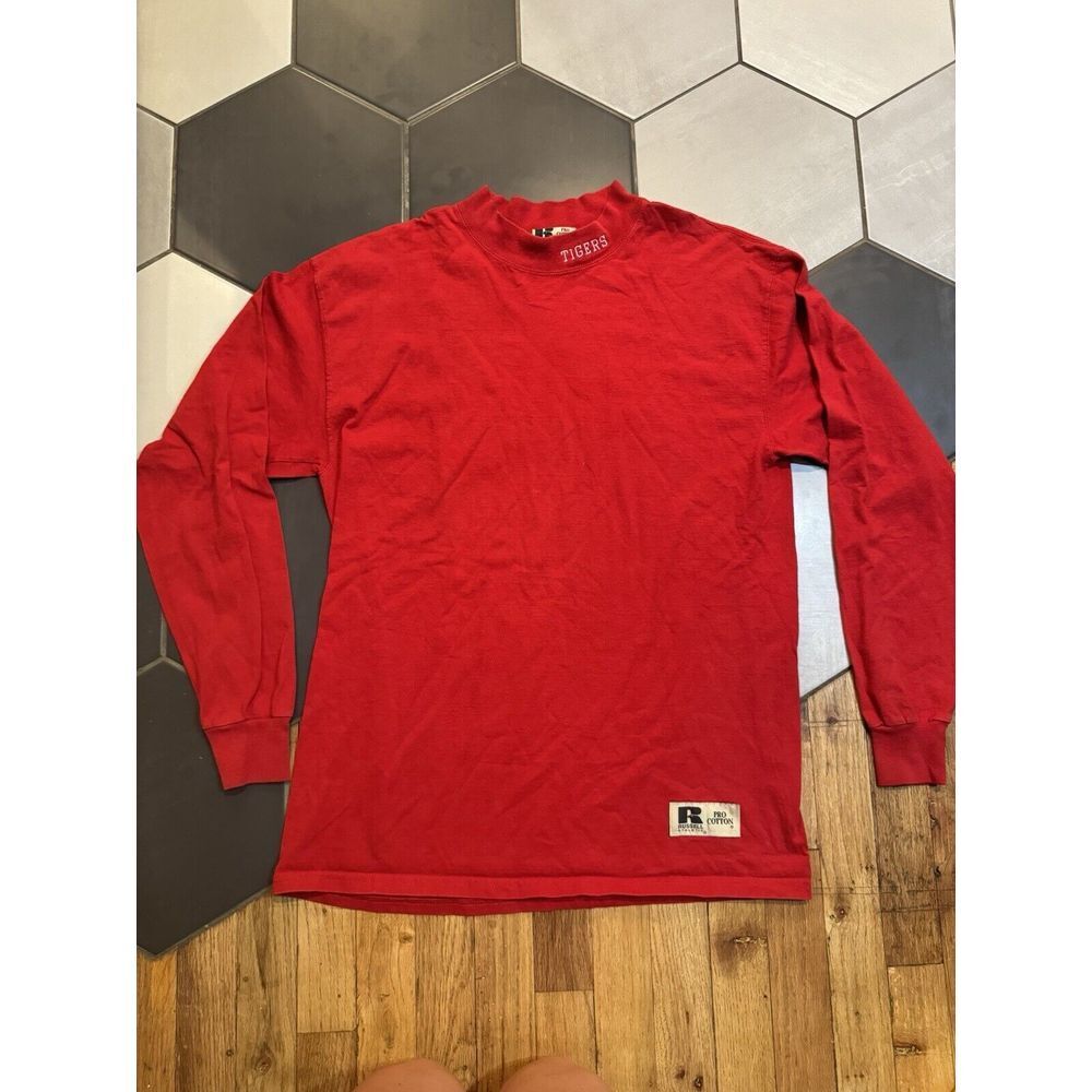 Russel Pro Cotton TIGERS Vintage Longsleeve Shirt Sports Team Logo Embroidered